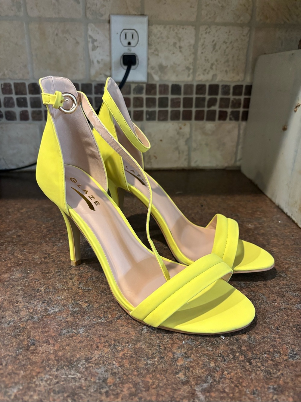 Glaze Neon Yellow Ankle-Strap Stiletto Sandals